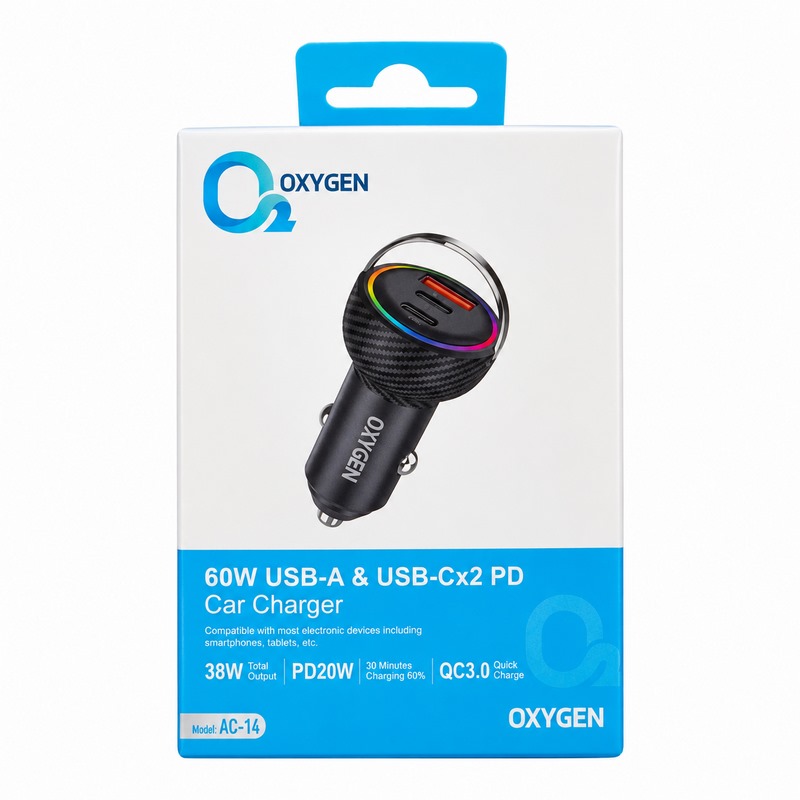 شارژر فندکی اکسیژن AC-14 مدل 45 وات با دو خروجی USB کد 140600