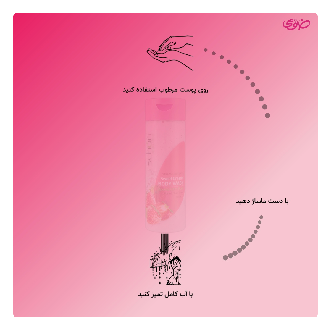 شامپو بدن کرمی شیر توت فرنگی شون حاوی اسکراب با لایه برداری ملایم حجم 300 میل