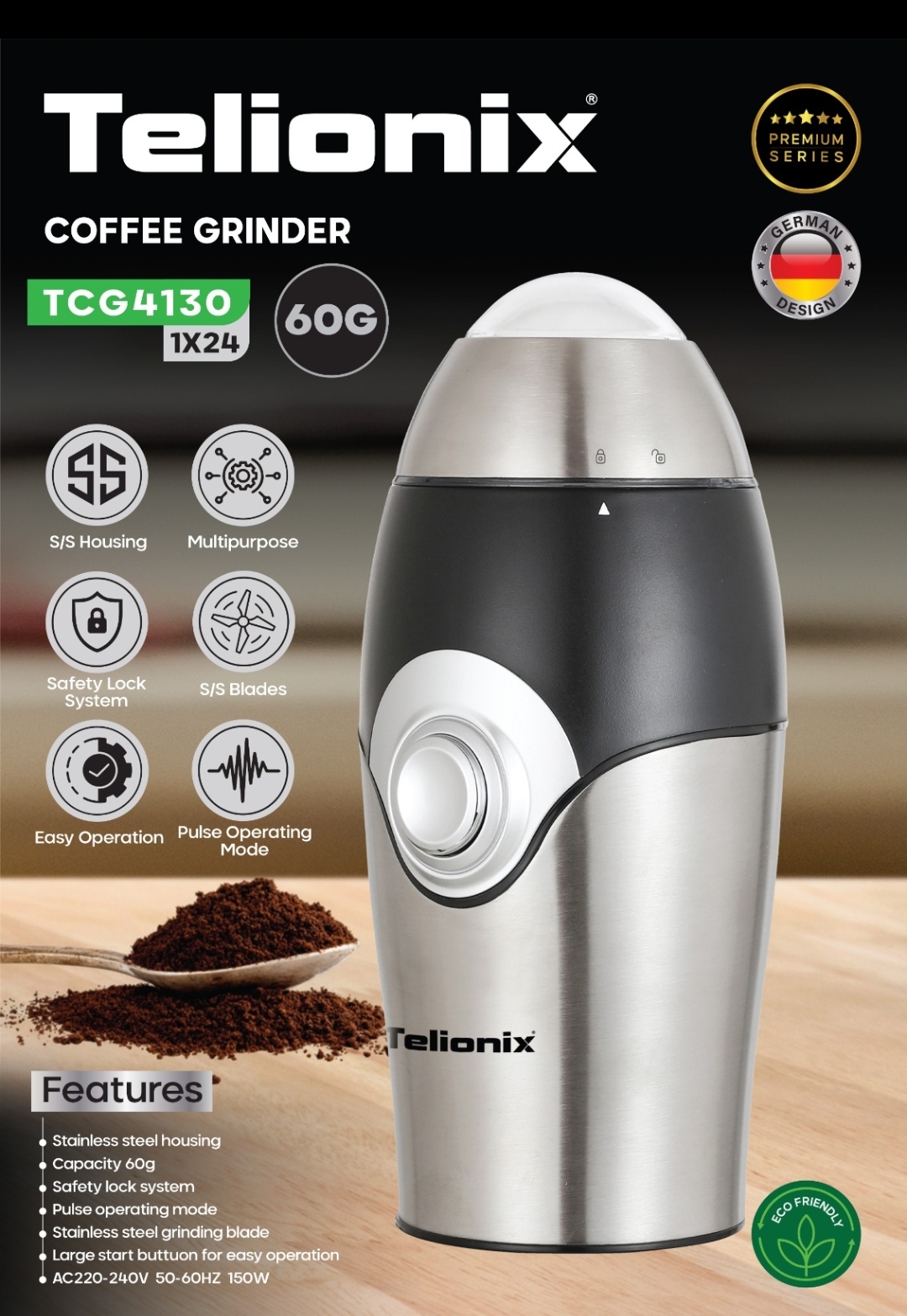 آسیاب قهوه تلیونیکس مدل TCG4130 ظرفیت 60 گرم