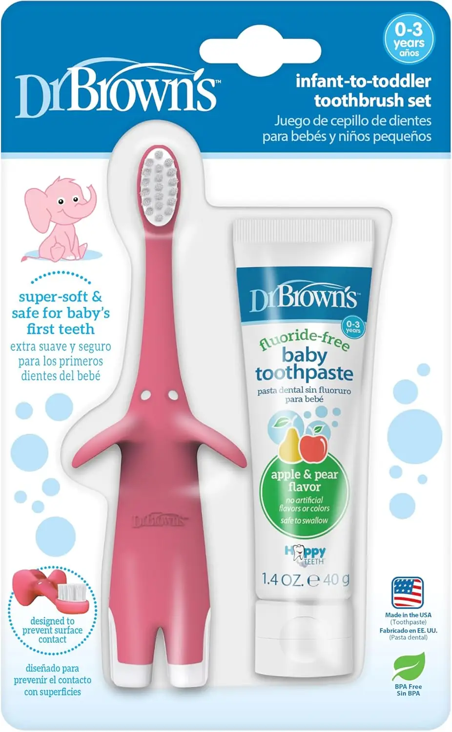 مسواک کودک دکتر براونز | Dr. Brown's Infant-to-Toddler Set صورتی فیل 1.4oz
