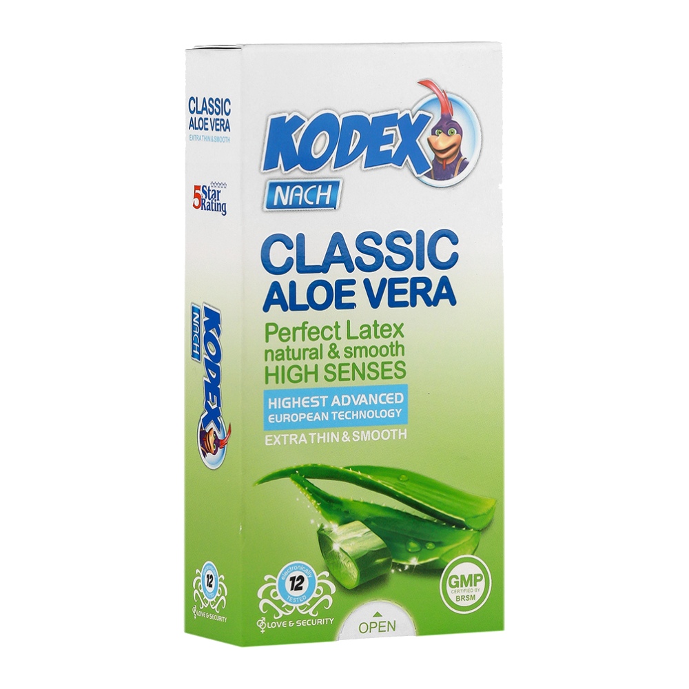 کاندوم کدکس Kodex مدل Classic Aloe Vera نازک و مقاوم بسته 12 عددی مدل 1