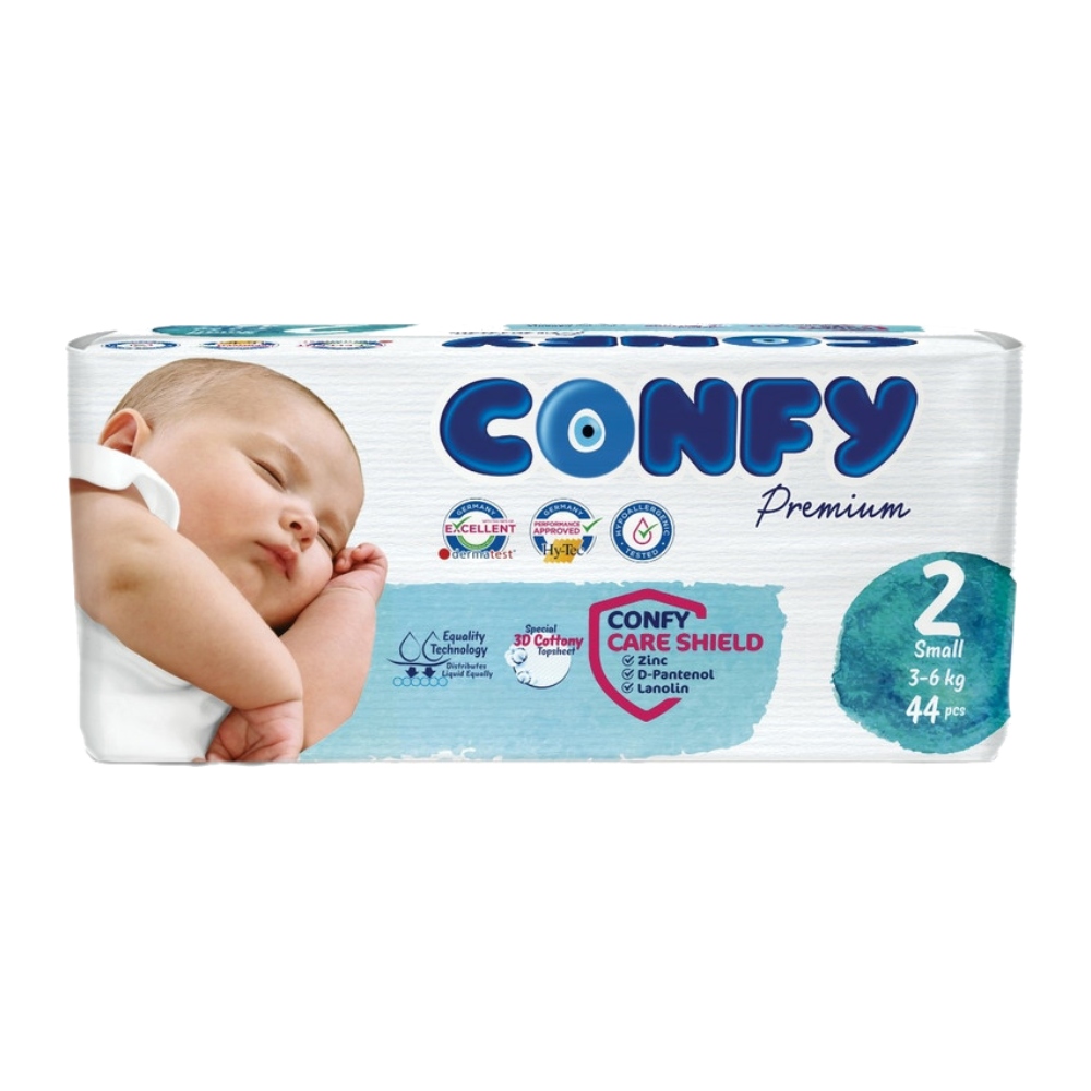 پوشک چسبی کانفی Confy مدل Small مناسب کودک وزن 3 تا 6 کیلوگرم بسته 44 عددی مدل 1