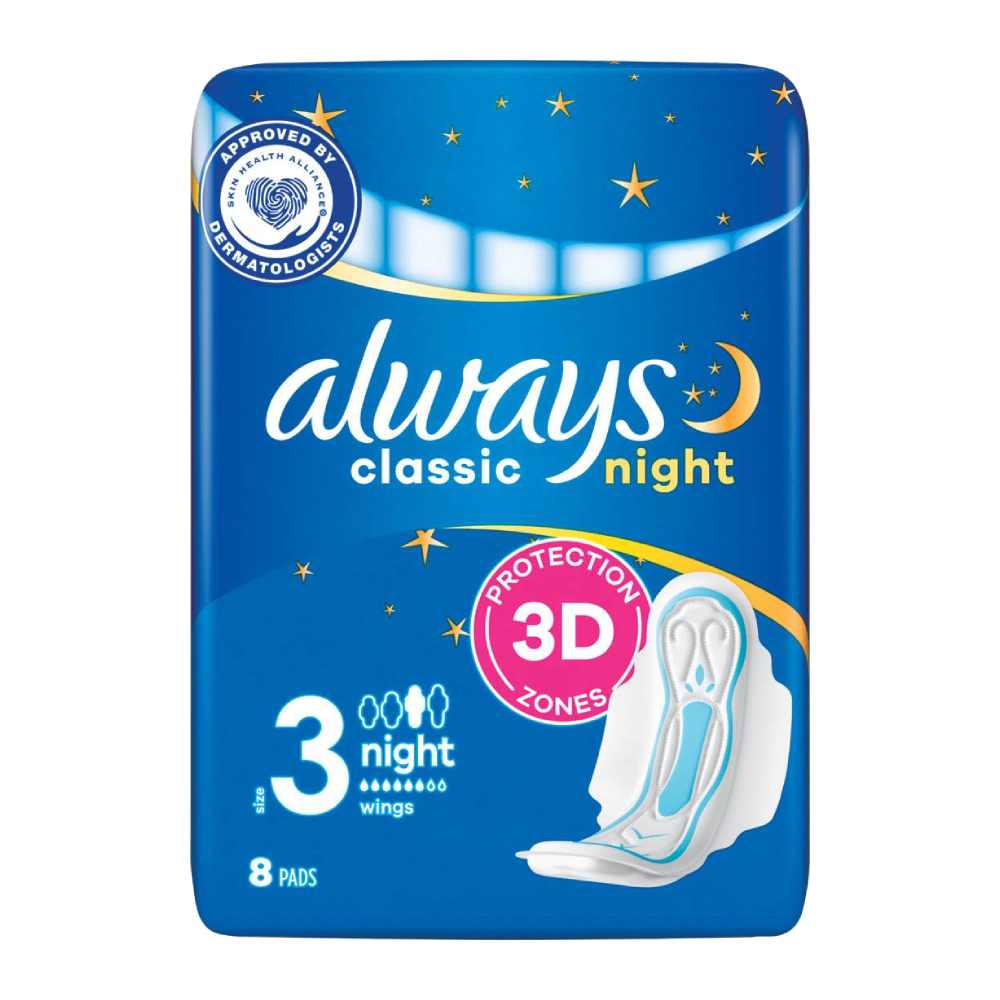 نوار بهداشتی بالدار آلویز Always مدل Classic Night ویژه شب بسته 8 عددی مدل 1