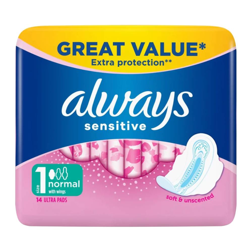 نوار بهداشتی بالدار آلویز Always مدل Sensitive Normal ضد حساسیت بسته 14 عددی مدل 1