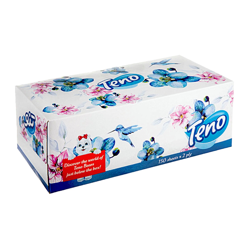 دستمال کاغذی دولایه تنو Teno بسته بندی جعبه ای بسته 150 عددی مدل 1