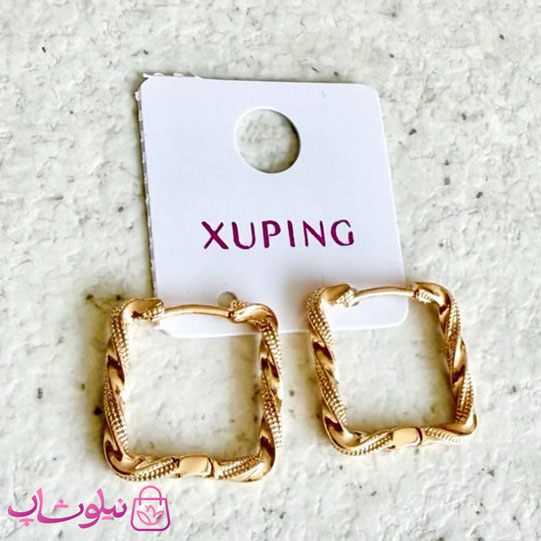 گوشواره زنانه ژوپینگ طرحدار مدل مربع طلایی رنگ کد 2391