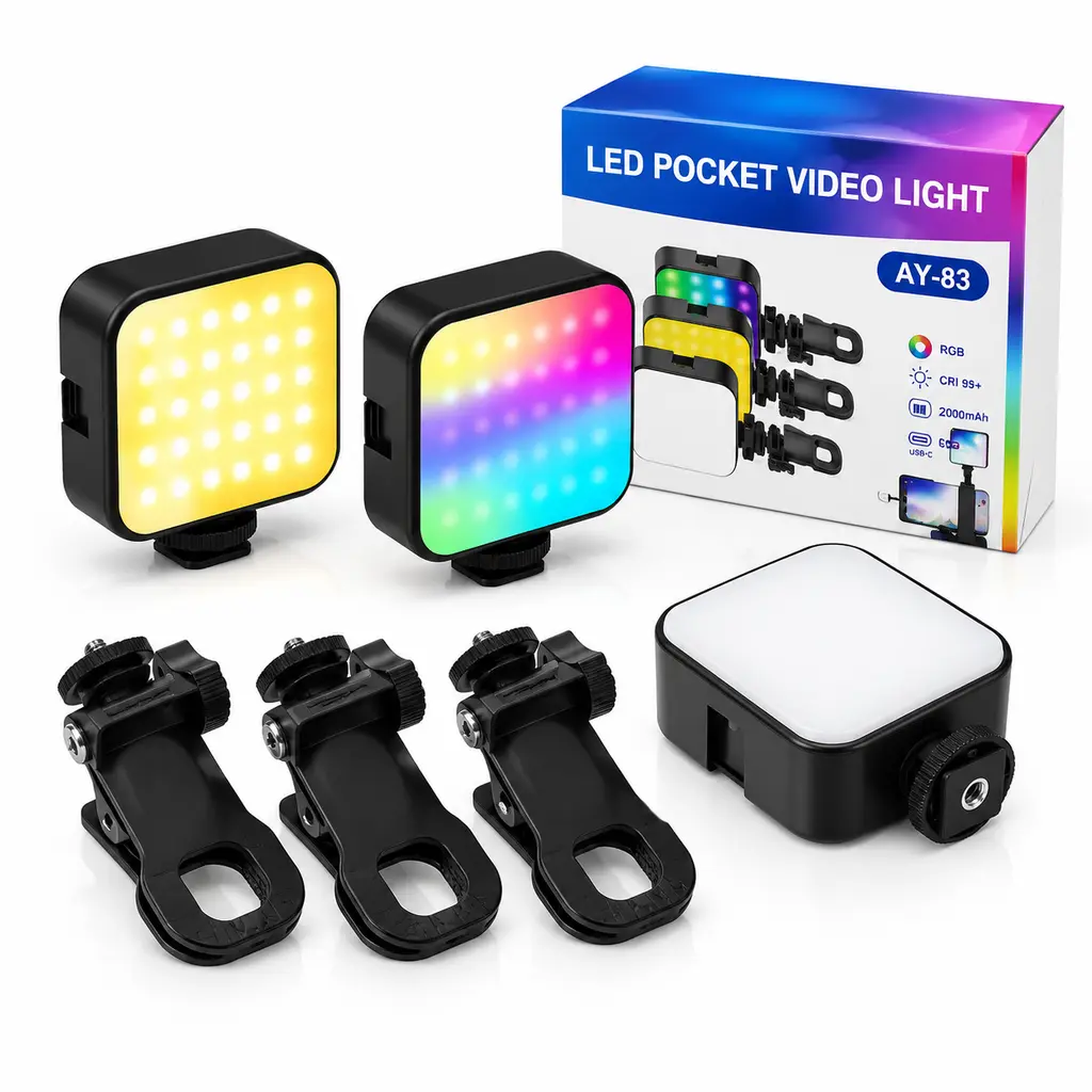 خرید نور ثابت LED RGB مدل AY-83 جیبی مناسب تولید محتوا و عکاسی اقساطی