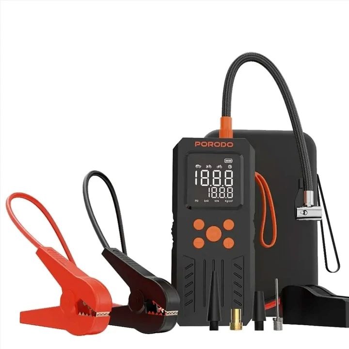 جامپ استارتر و پمپ باد هوشمند 4 در 1 پرودو مدل MULTI TOOL PD15KJSPBK با پاور بانک 15200 میلی آمپر، نمایشگر دیجیتال، فشا