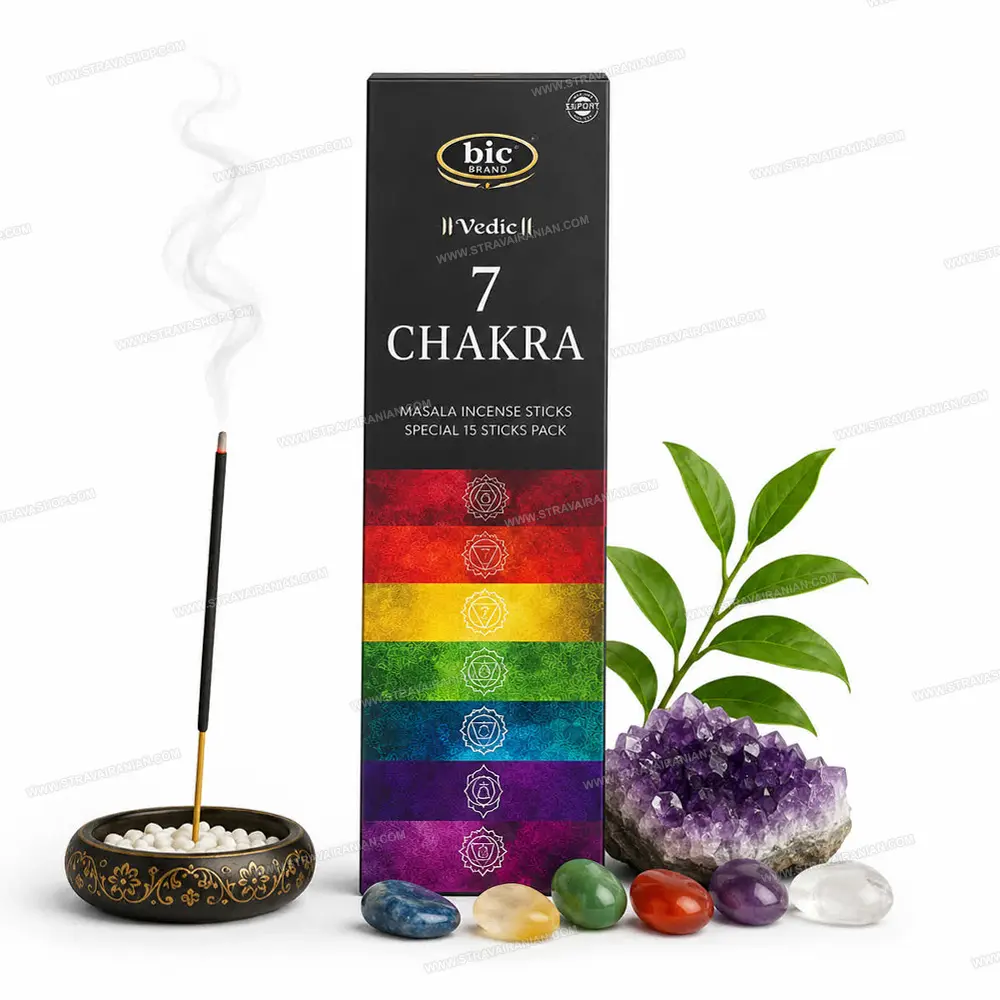 عود دست ساز هندی 25 عددی مدل هفت چاکراه (7CHAKRA) برند bic