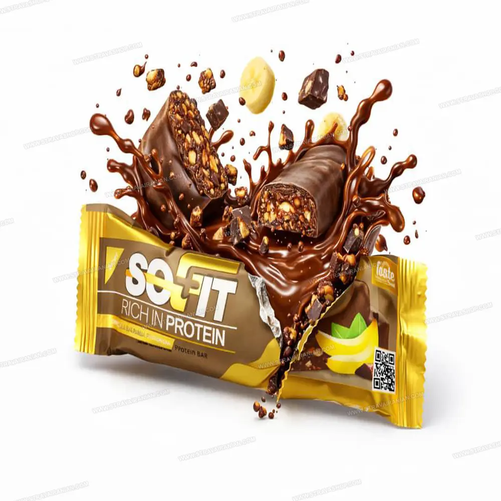 پروتئین بار رژیمی موزی سوفیت با روکش شکلات تلخ 45 گرم