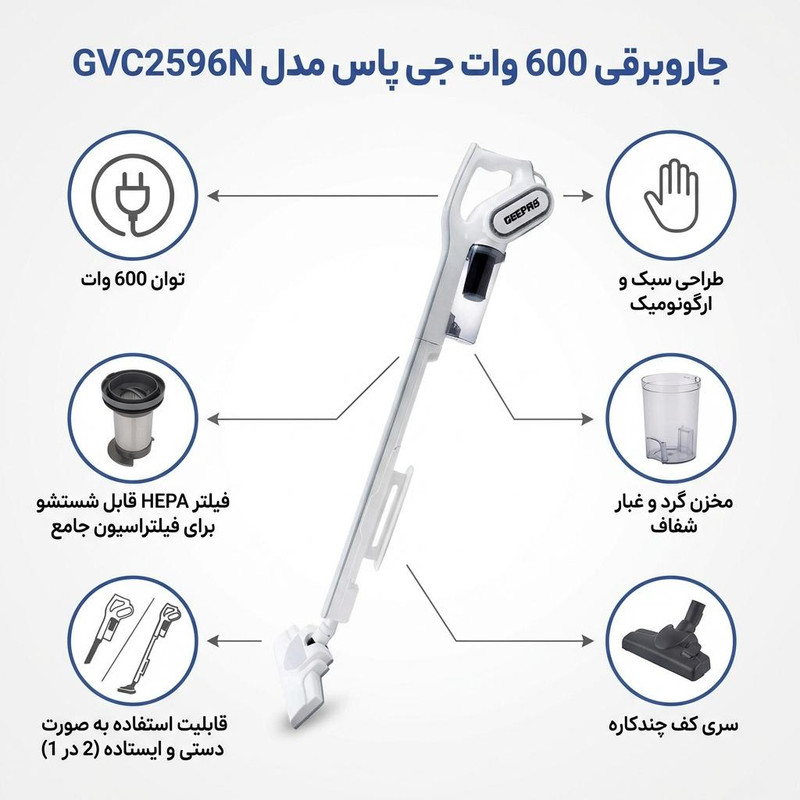 جاروبرقی 600 وات جی پاس مدل GVC2596N
