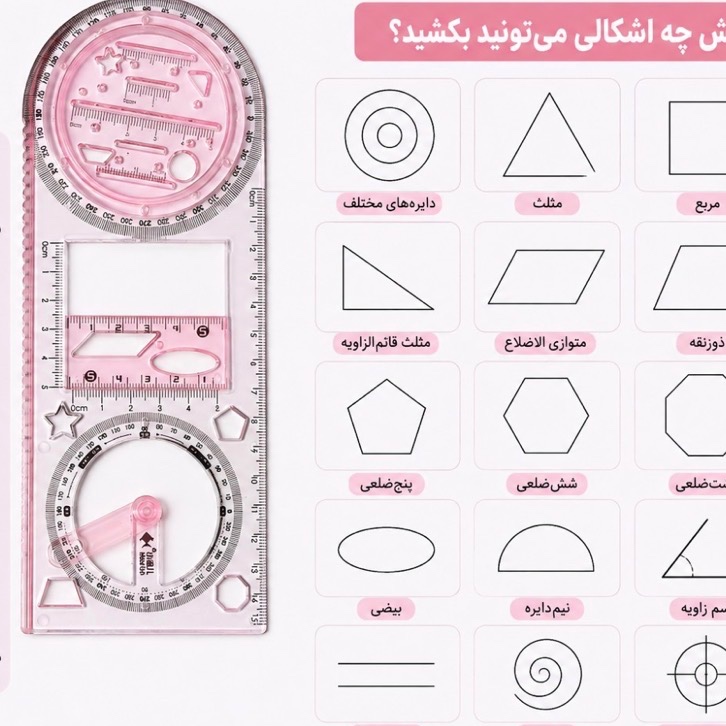 خط کش چند کاره حرفه ای شفاف پاستلی