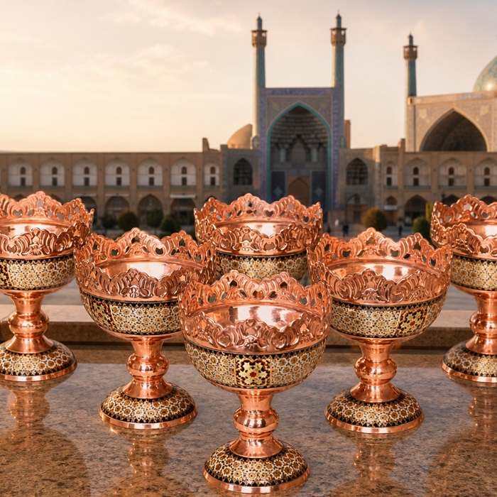 ست آجیل خوری مسی خاتم کاری صنایع دستی اصفهان