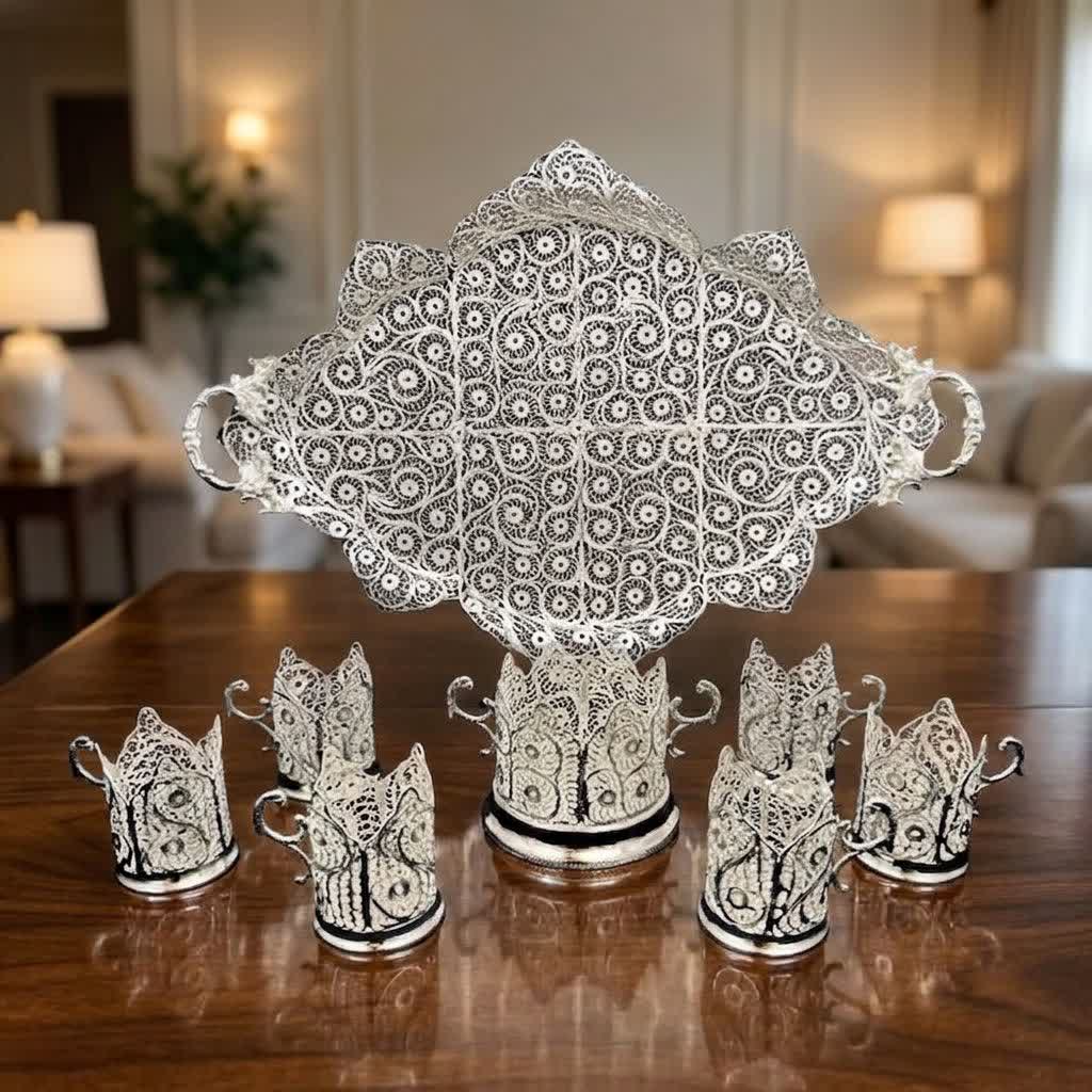 سرویس پذیرایی لوکس ملیله کاری (سینی بزرگ، قندان و چایخوری)