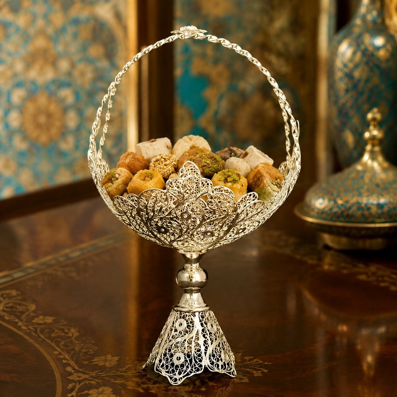 کشکول ملیله کاری نقره سایز 3 دسته پروانه پایه دار