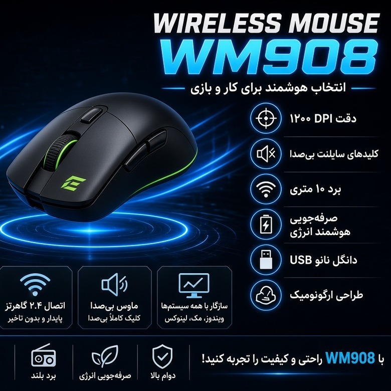 ماوس بیسیم ایلون (Eleven) مدل WM908 سایلنت