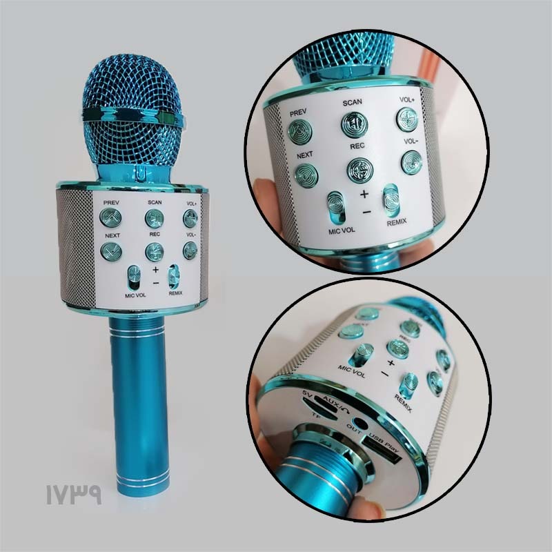 میکروفون بلوتوثی کارائوکه حرفهای، قابلیت ضبط، ریمیکس و کاهش نویز (سازگار با اندروید و iOS) آبی