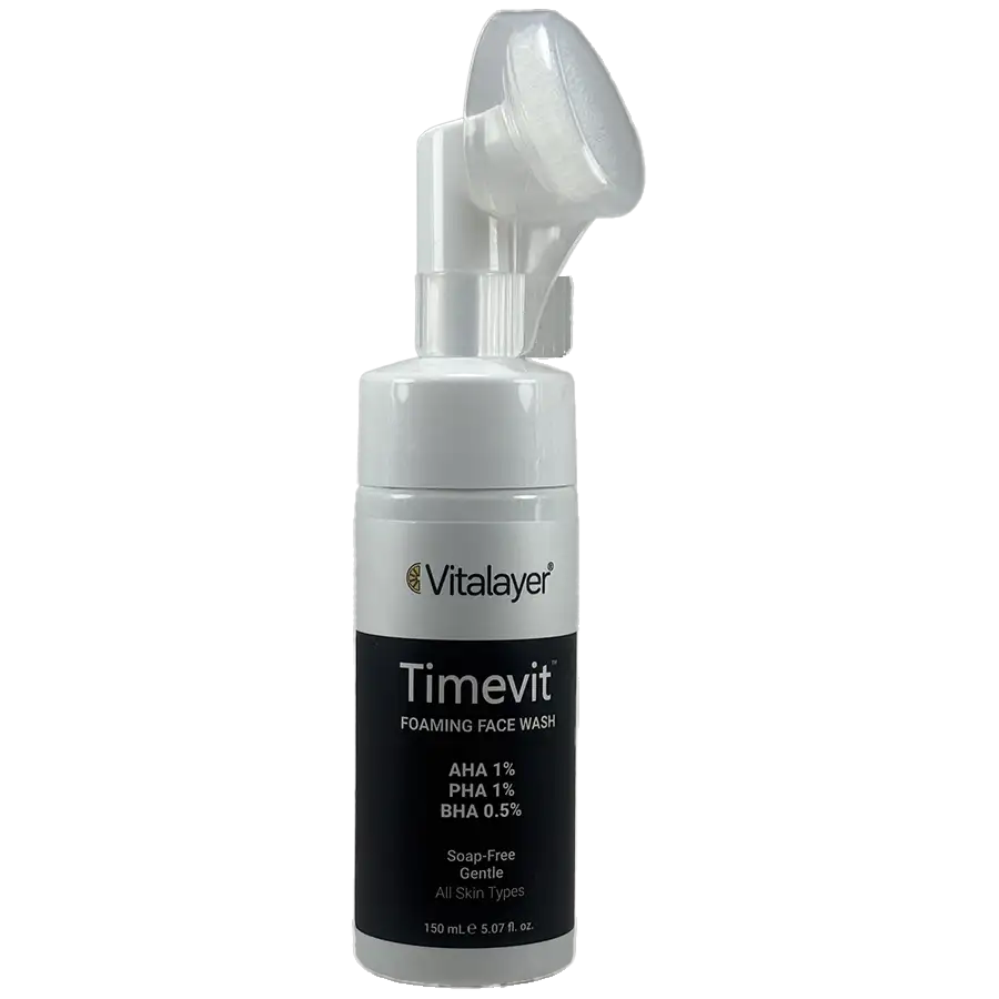 فوم شستشوی صورت براشدار ویتالایر Timevit – پاکسازی عمیق و لایهبرداری ملایم