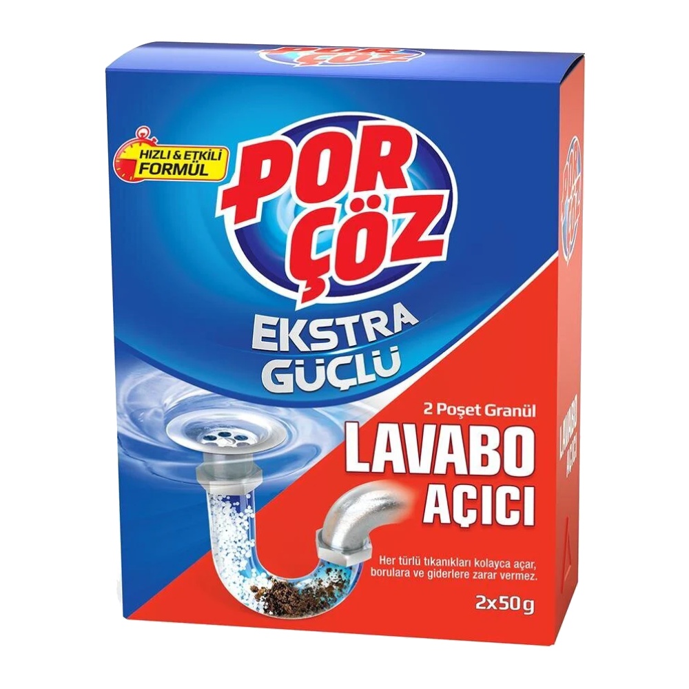 پودر لوله باز کن Por-Coz مدل Lavabo Acic بسته دو عددی وزن 100گرم