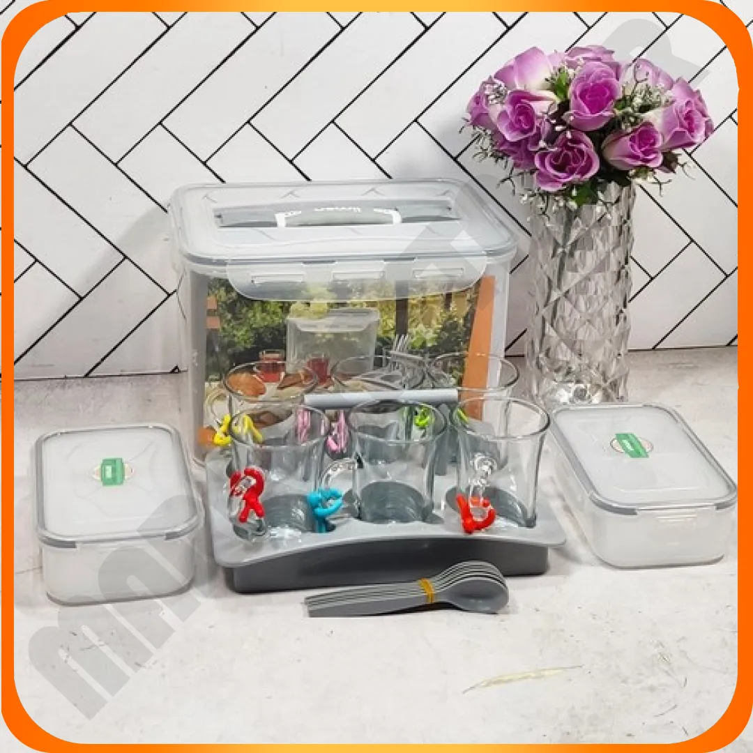 43052 سرویس چای و صبحانه خوری مسافرتی ساده طوسی لیمون