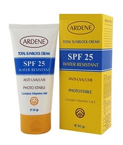کرم ضد آفتاب بی رنگ آردن SPF 25 برای انواع پوست و مقاوم در برابر آب 50 گرم