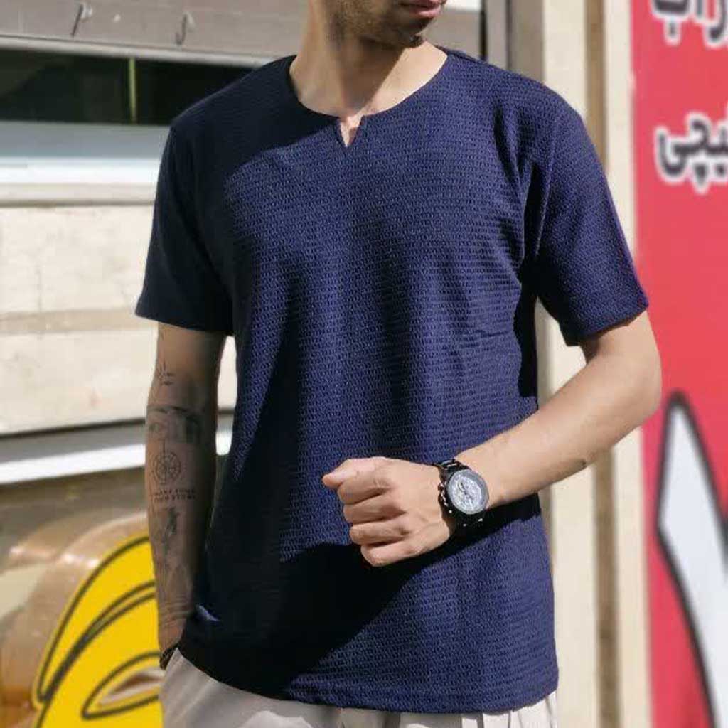 تیشرت کوبایی مردانه رنگ سرمهای