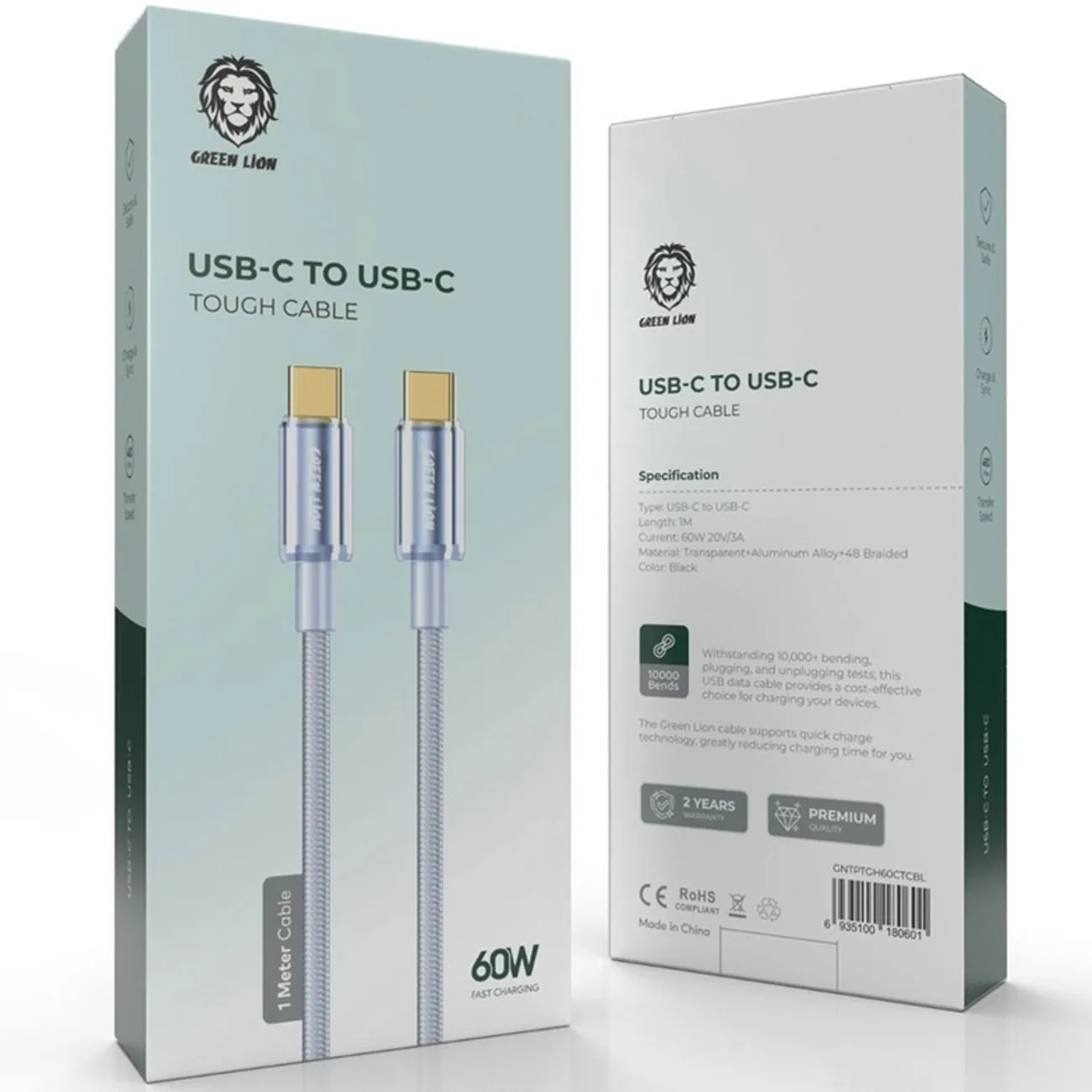 کابل تایپ سی گرین لاین مدل GNTPTGH60CTCBK توان 60 وات 1 متر