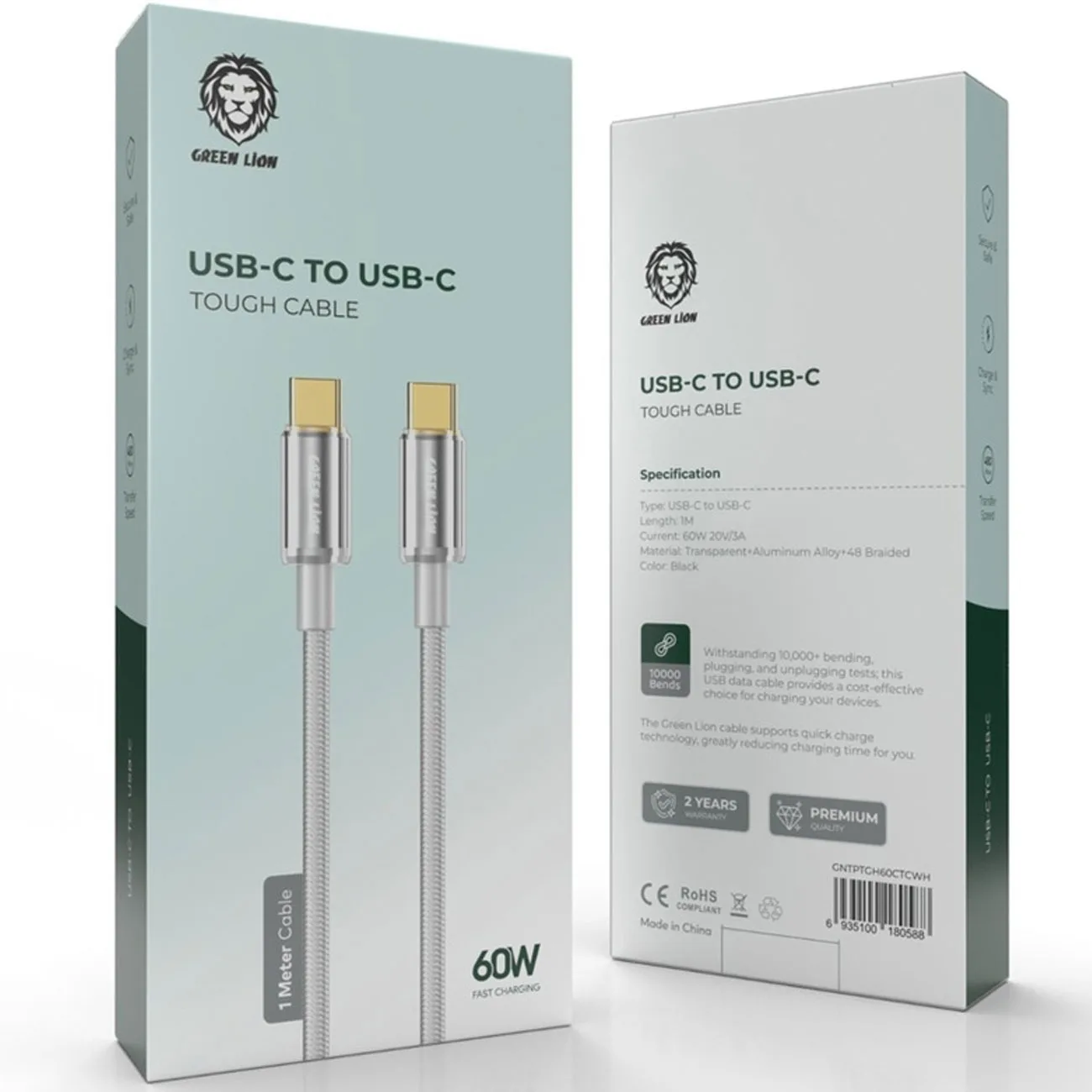 کابل تایپ سی گرین لاین مدل GNTPTGH60CTCBK توان 60 وات 1 متر