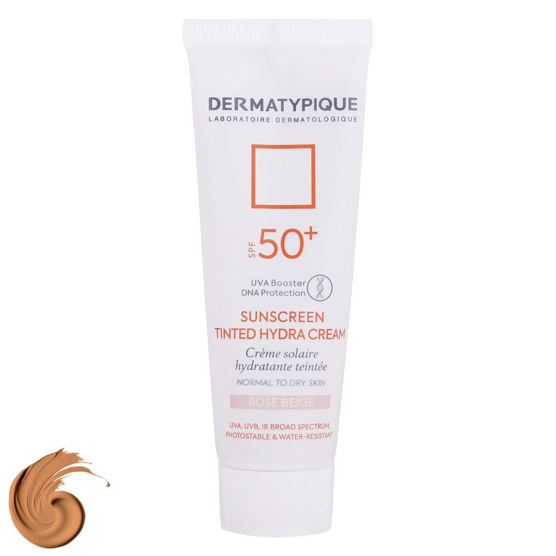 کرم ضد آفتاب رنگی درماتیپیک، 50 SPF، مدل هیدرا، مناسب پوست نرمال تا خشک تنالیته رنگ روشن و حجم 50 میلی لیتر، محافظت ک...