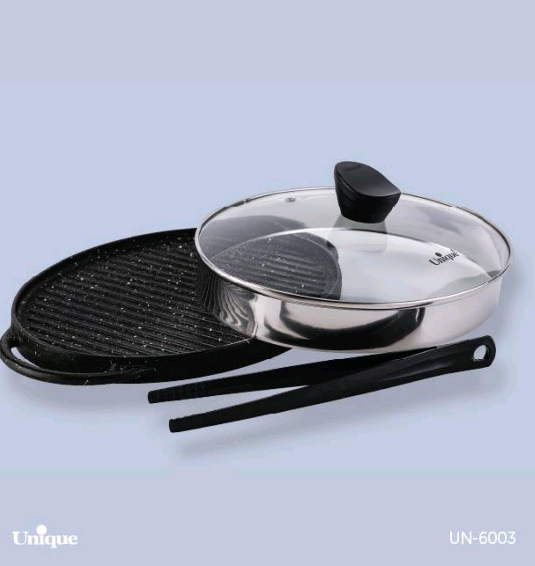 تابه گریل چدن گرد بزرگ بدون چوب یونیک Unique کد UN-6003