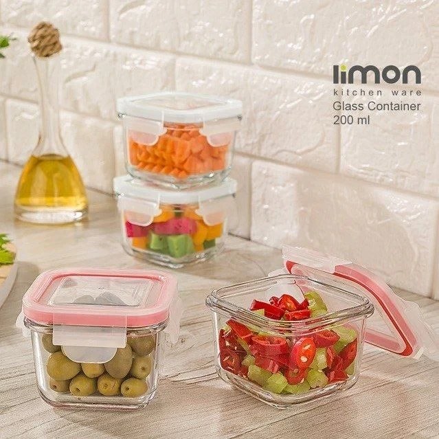 ظرف شیشه ای مربع لیمون LIMON دربدار 200 میل کد 242635
