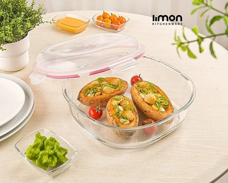 ظرف شیشه ای سرو نگهدارنده لیمون LIMON درب دار 3/35 (الوان) کد 229535