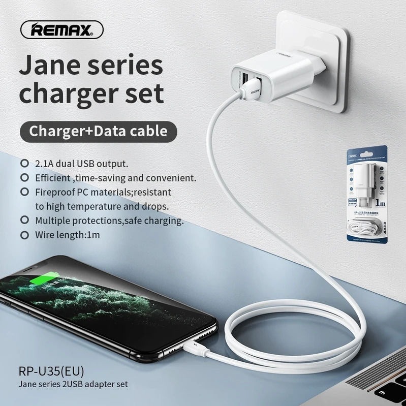 شارژر دیواری ریمکس مدل RP-U35 به همراه کابل تبدیل microUSB کد 9798