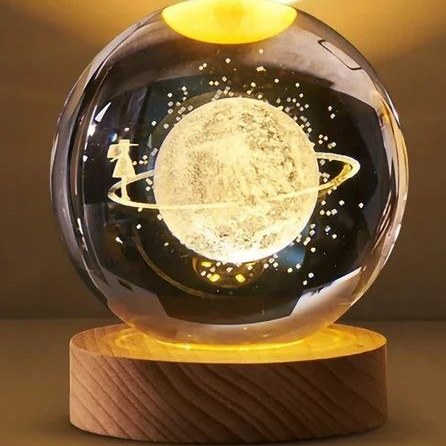چراغ خواب مدل گوی کریستال سه بعدی طرح ماه و دختر سایز 8 و 6 سانتی متر