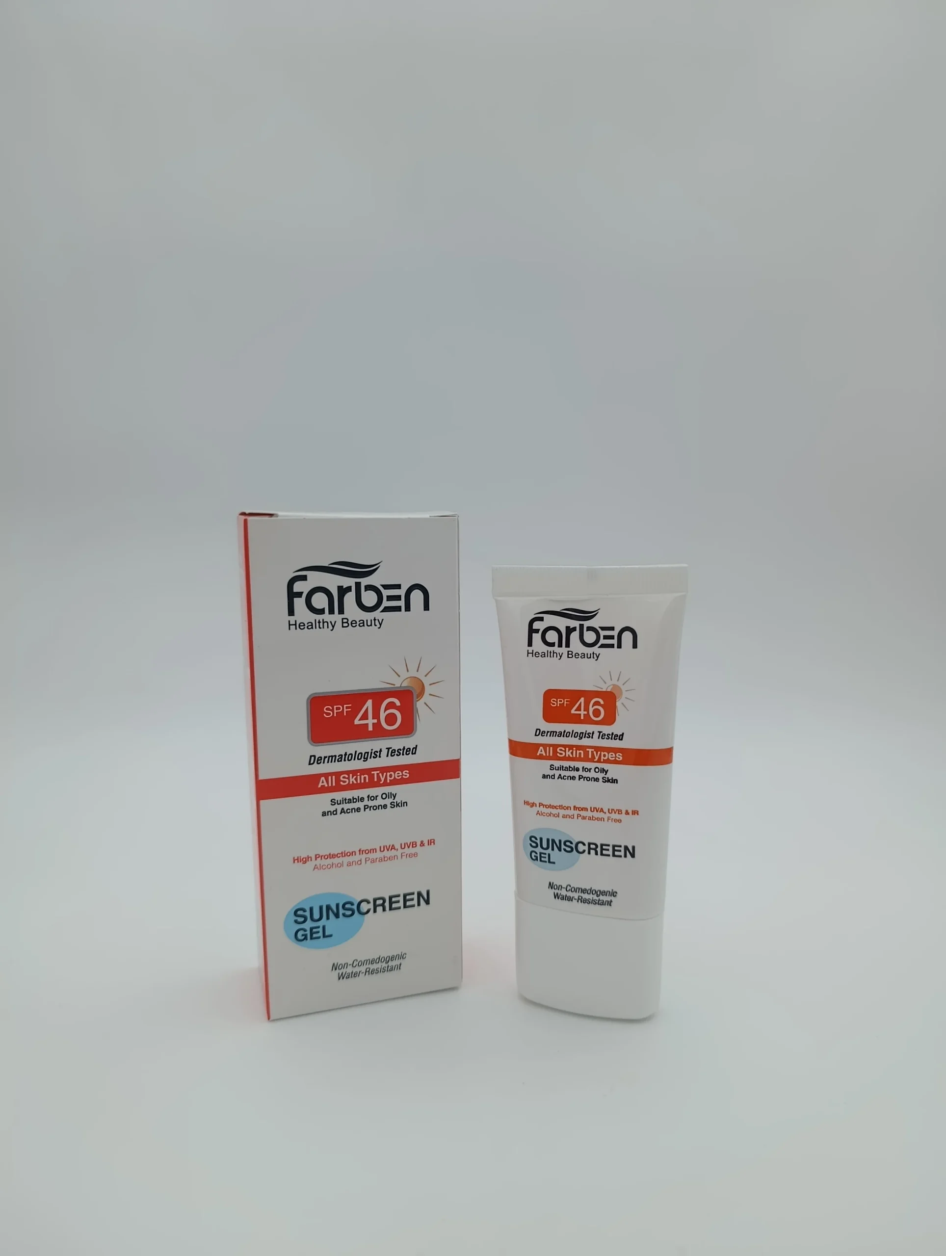 ژل ضد آفتاب فاربن SPF46 بیرنگ و فاقد چربی (ماتکننده و ضد جوش)