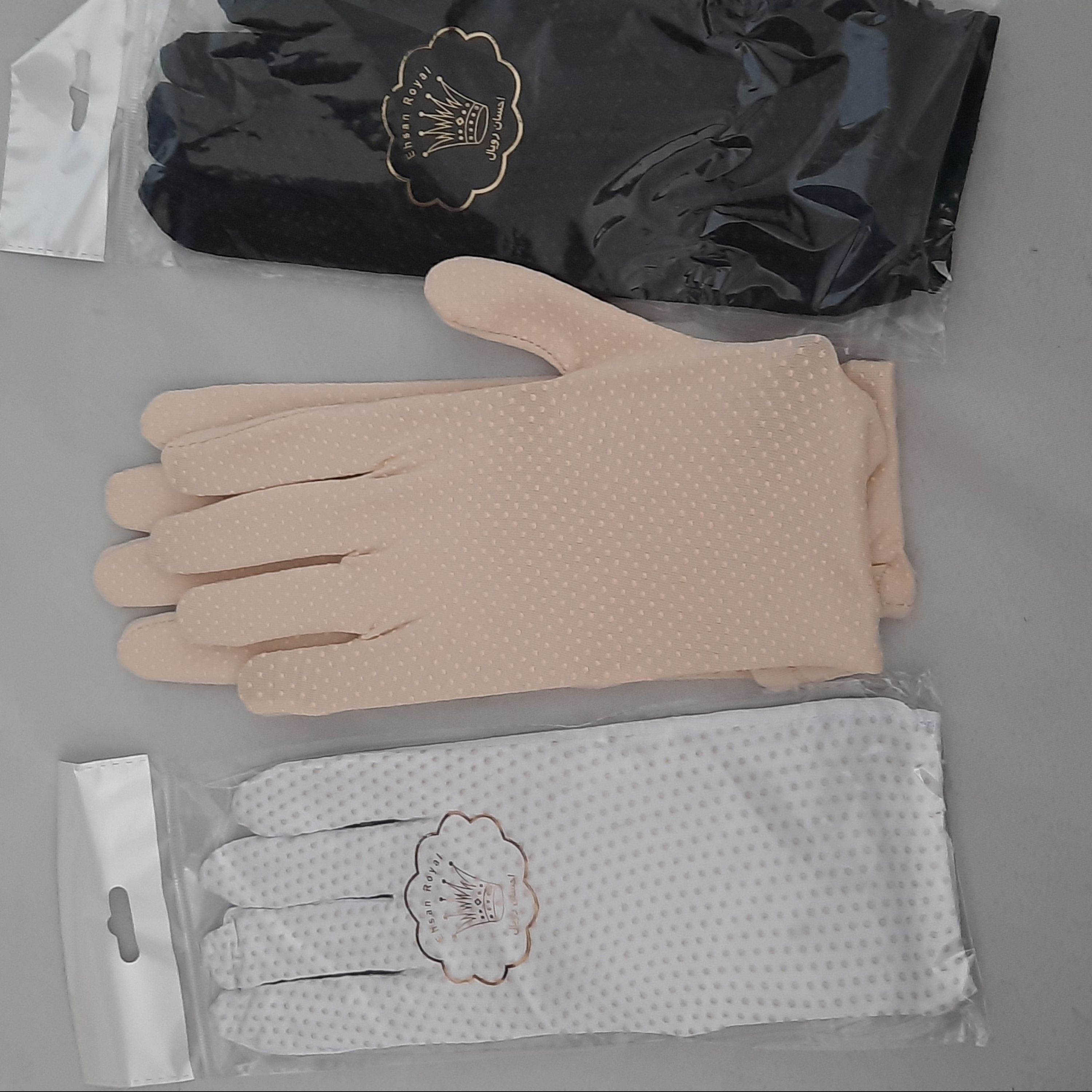 دستکش نخی رانندگی زنانه یک جفت درسه رنگ (کرم سفید مشکی) free size