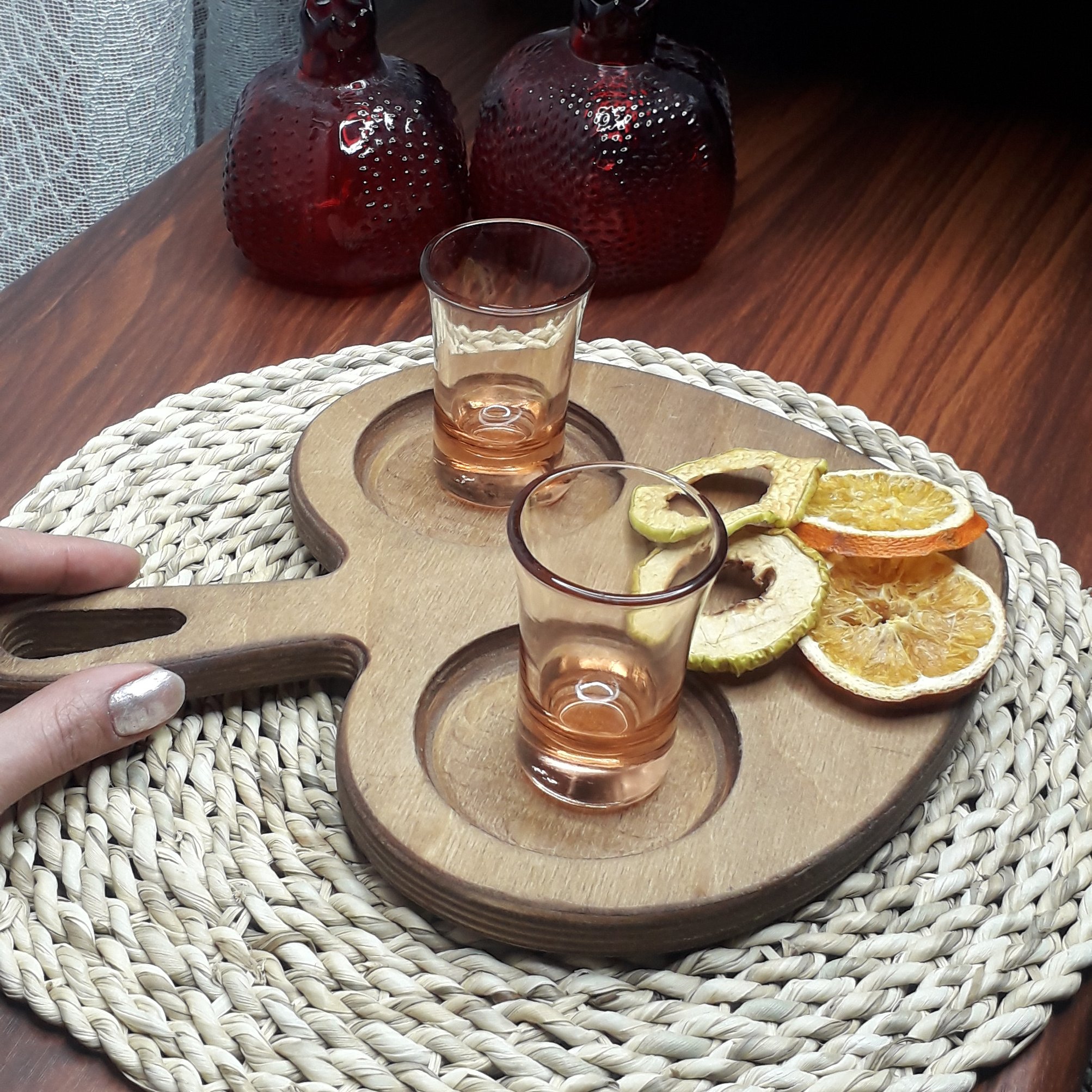 ظرف سرو چوبی 2خانه دسته دار قلبی