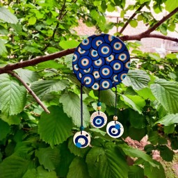 بشقاب دیوارکوب سفالی نقاشی شده چشم نظر قطر 15 سانتی متر